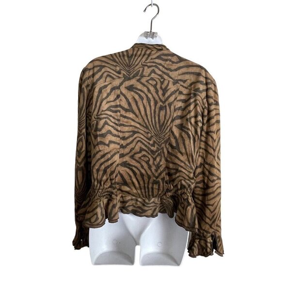 Joseph Ribkoff Veston Jacket Sz 12 Brown Zebra Print Open Waterfall Drawstring - Picture 8 of 10